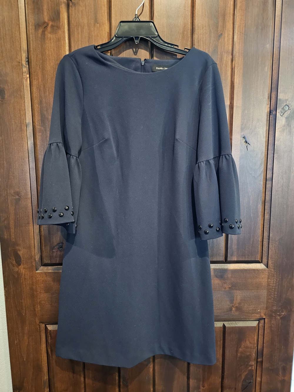 Ivanka Trump Navy Bell Sleeve Shift Dress with Bead Trim